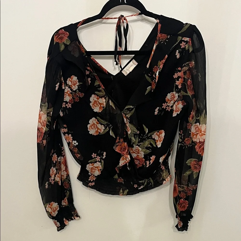 Altar'd State Black and Pink Floral Blouse